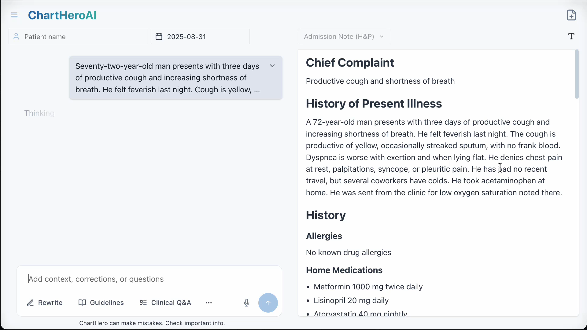 Admission note (Dictate)